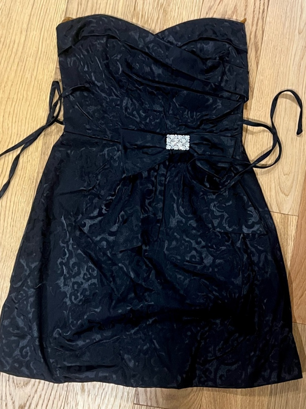 Teeze Me Black Strapless Bow-Accent Cocktail Dress